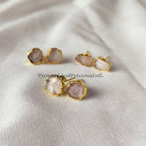 Raw Rose Quartz Earrings, Quartz Stud Earrings, Gold Electroplated Stud Earring, Sold By Pair